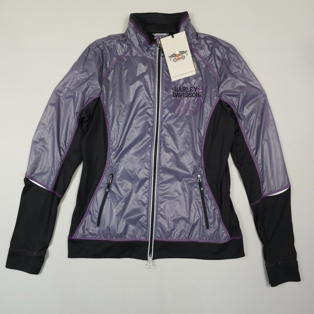 Harley-Davidson Windbreaker Jacket Women XL Purple Black Full Zip Packable Light